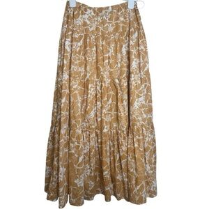 Aakaa Cream and Brown Tiered Maxi Skirt